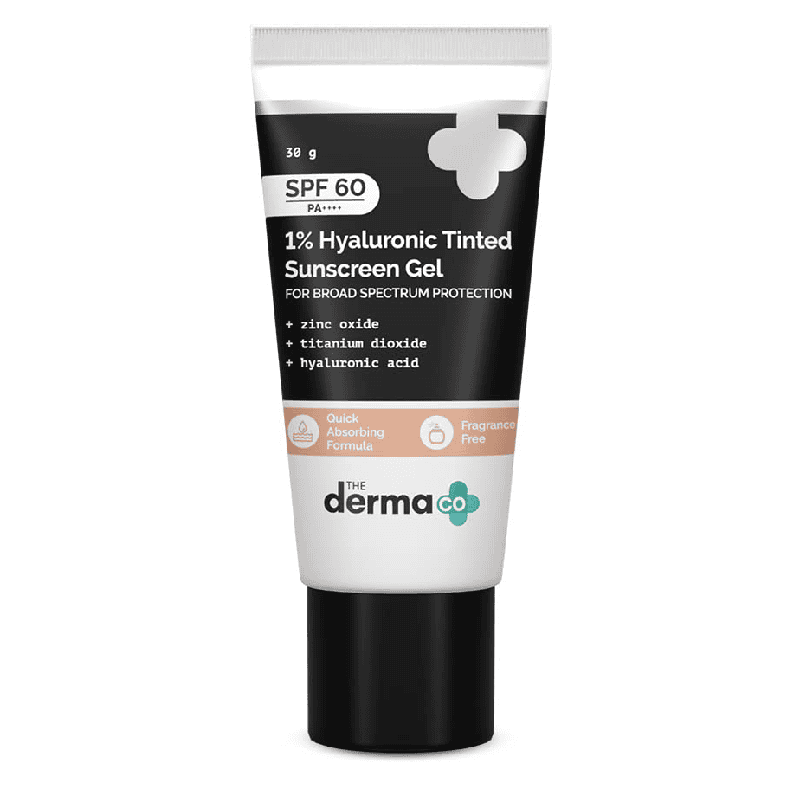 The Derma Co 1% Hyaluronic Tinted Sunscreen Gel SPF60 PA++++ The Derma Co 1% Hyaluronic Tinted Sunscreen Gel SPF60 PA++++