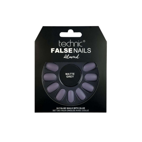 Technic 24 False Nails Almond - Matte Grey Technic 24 False Nails Almond - Matte Grey - Image 1