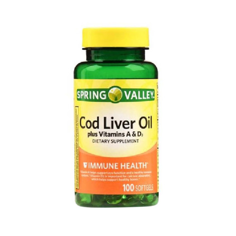 Spring Valley Cod Liver Oil + Vitamin A&D 100 Softgels Spring Valley Cod Liver Oil + Vitamin A&D 100 Softgels - Image 1
