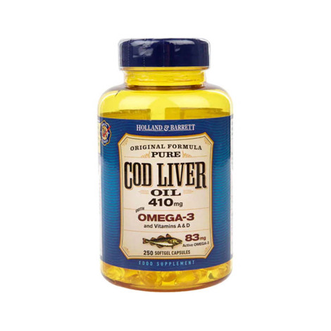 Holland & Barrett Cod Liver Oil 410mg – 250 Capsules Holland & Barrett Cod Liver Oil 410mg – 250 Capsules - Image 1