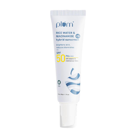 Plum Rice Water & Niacinamide 2% Hybrid Sunscreen SPF 50 PA+++ 50g Plum Rice Water & Niacinamide 2% Hybrid Sunscreen SPF 50 PA+++ 50g - Image 1