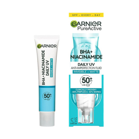 Garnier PureActive BHA+ Niacinamide Daily UV SPF50+ Anti Blemish Fluid 40ml Garnier PureActive BHA+ Niacinamide Daily UV SPF50+ Anti Blemish Fluid 40ml - Image 1