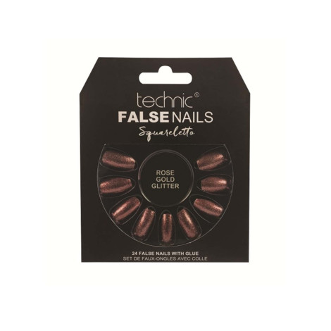 Technic Squareletto 24 False Nails With Glue - Rose Gold Glitter Technic Squareletto 24 False Nails With Glue - Rose Gold Glitter - Image 1