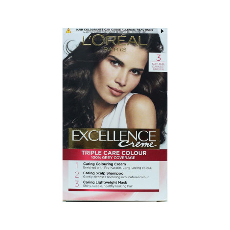 L'Oreal Excellence Creme Triple Care Colour - 3 Natural Darkest Brown L'Oreal Excellence Creme Triple Care Colour - 3 Natural Darkest Brown - Image 1