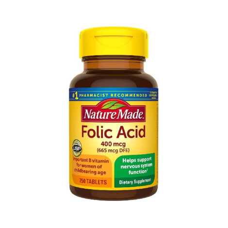 Nature Made Folic Acid 400 mcg (665 mcg DFE) Supplement 250 Tablets Nature Made Folic Acid 400 mcg (665 mcg DFE) Supplement 250 Tablets - Image 1
