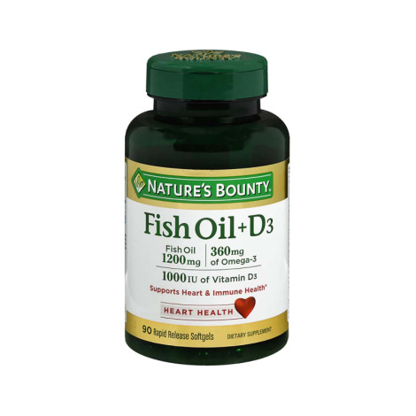 Nature's Bounty Fish Oil 1200 mg + Vitamin D3 1000 IU Softgels90 (USA) Nature's Bounty Fish Oil 1200 mg + Vitamin D3 1000 IU Softgels90 (USA) - Image 1