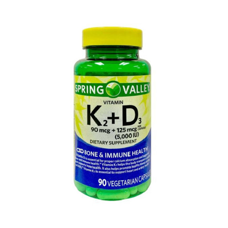 Spring Valley Vitamin K2 90mcg + D3 5000iu 90 vegetarian capsules Spring Valley Vitamin K2 90mcg + D3 5000iu 90 vegetarian capsules - Image 1