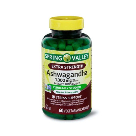 Spring Valley Extra Strength Ashwagandha1300 mg 60 Vegetarian Capsules Spring Valley Extra Strength Ashwagandha1300 mg 60 Vegetarian Capsules - Image 1