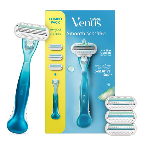 Gillette Venus Smooth Sensitive Razor 1 Handle + 3 Refills Gillette Venus Smooth Sensitive Razor 1 Handle + 3 Refills - Image 1