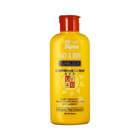 Lady Diana Face & Body Sun Block & Whitening Lotion SPF 40 200ml Lady Diana Face & Body Sun Block & Whitening Lotion SPF 40 200ml - Image 1