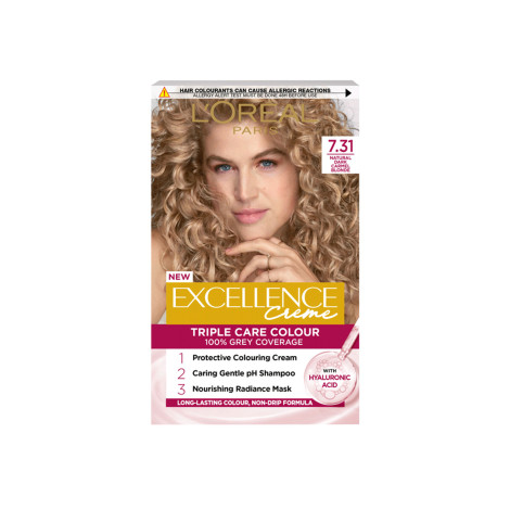 L'Oreal Excellence Creme Triple Care Colour - 7.31 Natural Dark Caramel Blonde L'Oreal Excellence Creme Triple Care Colour - 7.31 Natural Dark Caramel Blonde - Image 1