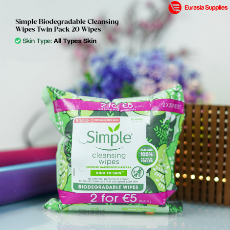 Simple Biodegradable Cleansing Wipes Twin Pack 20 Wipes Simple Biodegradable Cleansing Wipes Twin Pack 20 Wipes - Image 1