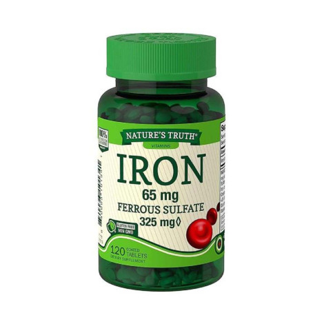 Nature's Truth® 65 mg Iron 325 mg Ferrous Sulfate Tablets - 120 Tablets (USA) Nature's Truth® 65 mg Iron 325 mg Ferrous Sulfate Tablets - 120 Tablets (USA) - Image 1